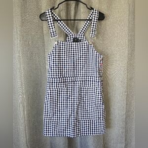 Volcom Georgia May Jagger Mini Overall Dress Gingham Blue Check Jumper Sz S